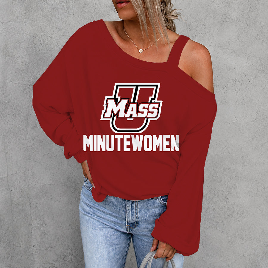 [HOOPS SPECIAL] NEW CUSTOMIZED NCAA CFH15 UMM UMASS MINUTEWOMEN WOMEN'S OFF-SHOULDER LONG SLEEVE SHIRT