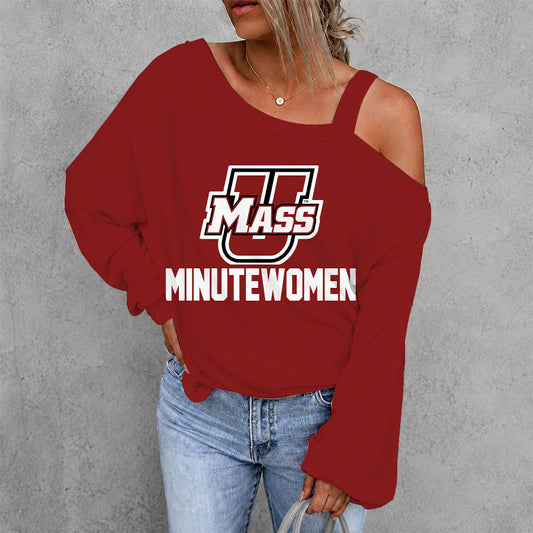[HOOPS SPECIAL] NEW CUSTOMIZED NCAA CFH15 UMM UMASS MINUTEWOMEN WOMEN'S OFF-SHOULDER LONG SLEEVE SHIRT