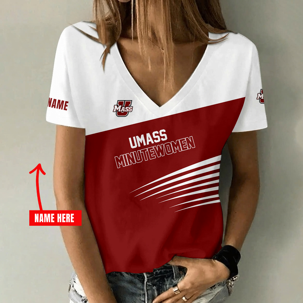 [HOOPS SPECIAL] NEW CUSTOMIZED NCAA CFH15 UMM UMASS MINUTEWOMEN V-NECK FEMALE SHIRT