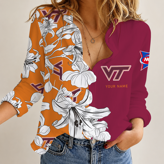 [TOUCHDOWN DEAL] NEW CUSTOMIZED NCAA FBS15 VTH VIRGINIA TECH HOKIES WOMEN CASUAL SHIRT