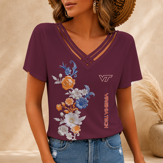 [TOUCHDOWN DEAL] NEW CUSTOMIZED NCAA FBS15 VTH VIRGINIA TECH HOKIES V-NECK SHIRT