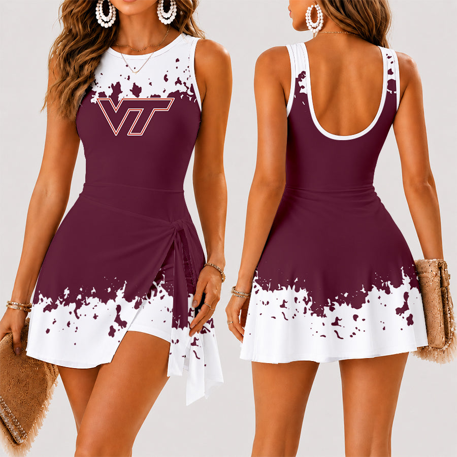[TOUCHDOWN DEAL] NEW CUSTOMIZED NCAA FBS15 VTH VIRGINIA TECH HOKIES WOMEN'S SUMMER SKORT DRESS