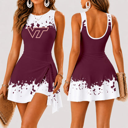 [TOUCHDOWN DEAL] NEW CUSTOMIZED NCAA FBS15 VTH VIRGINIA TECH HOKIES WOMEN'S SUMMER SKORT DRESS