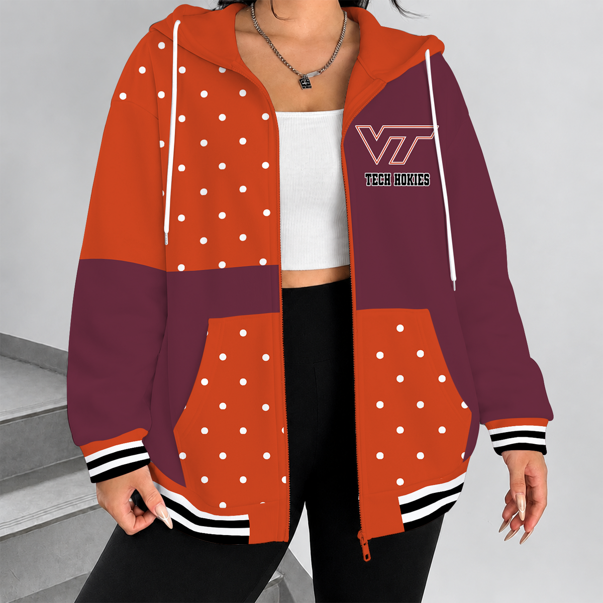 [TOUCHDOWN DEAL] NEW CUSTOMIZED NCAA FBS15 VTH VIRGINIA TECH HOKIES ZIP HOODIE