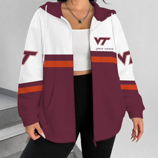 [TOUCHDOWN DEAL] NEW CUSTOMIZED NCAA FBS15 VTH VIRGINIA TECH HOKIES ZIP HOODIE