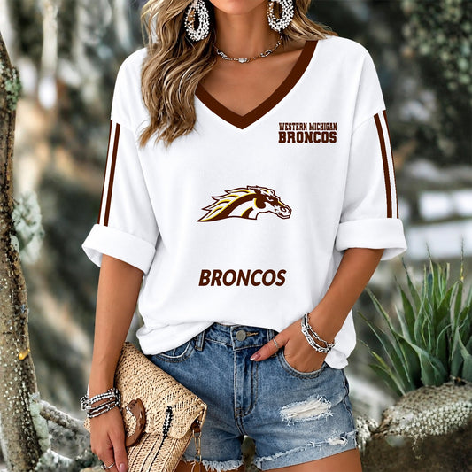 [PUCK DROP DEAL] NEW CUSTOMIZED NCAA MFF15 WMB WESTERN MICHIGAN BRONCOS WOMEN'S V-NECK LONG SLEEVE SHIRT