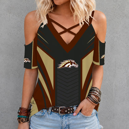 [PUCK DROP DEAL] NEW CUSTOMIZED NCAA MFF15 WMB WESTERN MICHIGAN BRONCOS CRISS CROSS V-NECK TOP