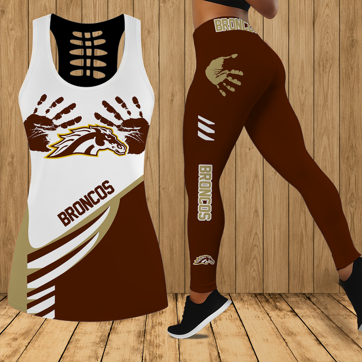 [PUCK DROP DEAL] NEW CUSTOMIZED NCAA MFF15 WMB WESTERN MICHIGAN BRONCOS HOLLOW TANK TOP & LEGGINGS SET