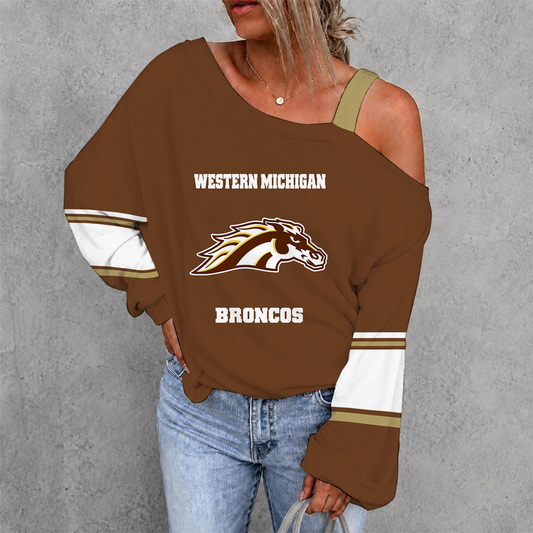 [PUCK DROP DEAL] NEW CUSTOMIZED NCAA MFF15 WMB WESTERN MICHIGAN BRONCOS WOMEN'S OFF-SHOULDER LONG SLEEVE SHIRT