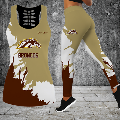 [PUCK DROP DEAL] NEW CUSTOMIZED NCAA MFF15 WMB WESTERN MICHIGAN BRONCOS HOLLOW TANK TOP & LEGGINGS SET
