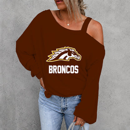 [PUCK DROP DEAL] NEW CUSTOMIZED NCAA MFF15 WMB WESTERN MICHIGAN BRONCOS WOMEN'S OFF-SHOULDER LONG SLEEVE SHIRT