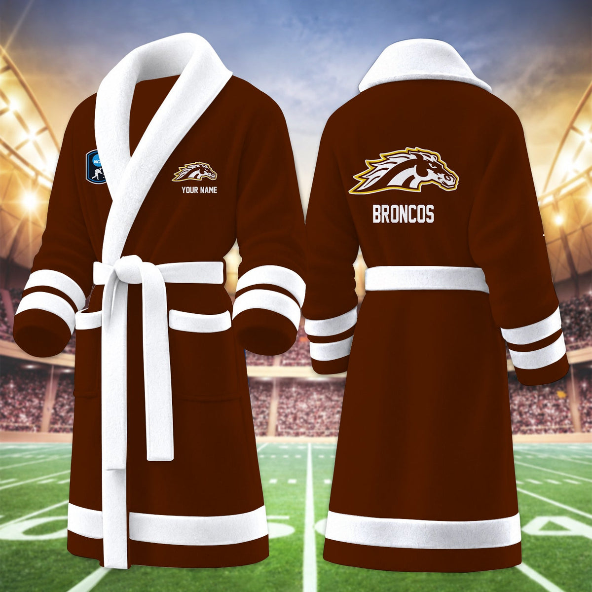[PUCK DROP DEAL] NEW CUSTOMIZED NCAA MFF15 WMB WESTERN MICHIGAN BRONCOS MULTICOLOR FLEECE BATHROBE