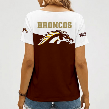 [PUCK DROP DEAL] NEW CUSTOMIZED NCAA MFF15 WMB WESTERN MICHIGAN BRONCOS V-NECK FEMALE SHIRT