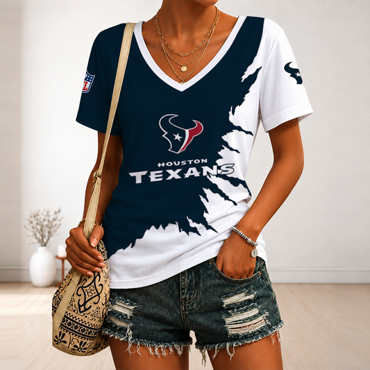 [TOUCHDOWN DEAL] NEW CUSTOMIZED NFL15 HTT HOUSTON TEXANS V-NECK FEMALE SHIRT
