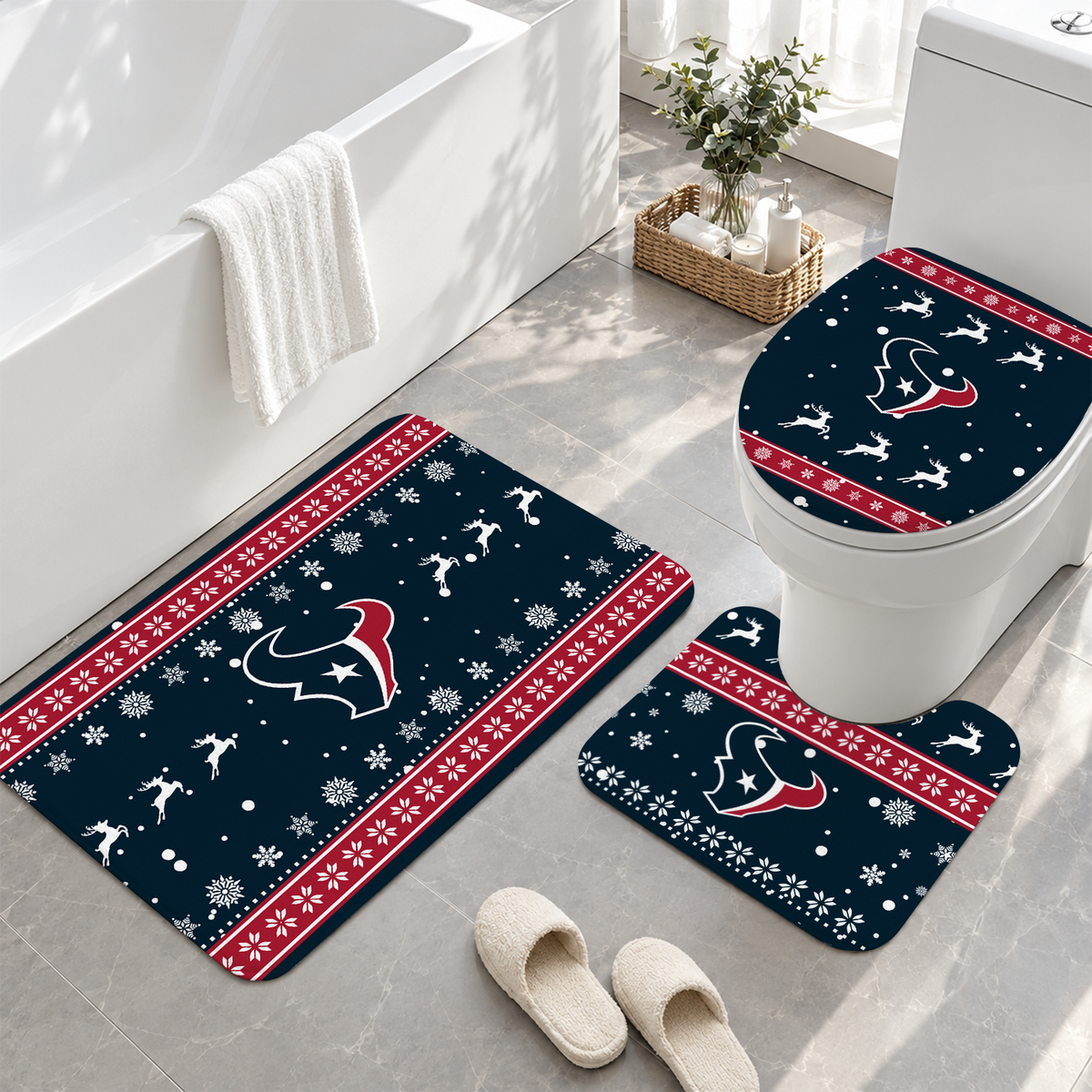 [TOUCHDOWN DEAL] NEW CUSTOMIZED NFL15 HTT HOUSTON TEXANS 3-PIECE BATHROOM RUG SET