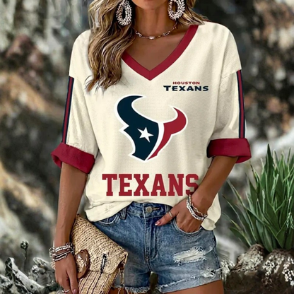 [TOUCHDOWN DEAL] NEW CUSTOMIZED NFL15 HTT HOUSTON TEXANS WOMEN'S HEART V-NECK LONG SLEEVE SHIRT