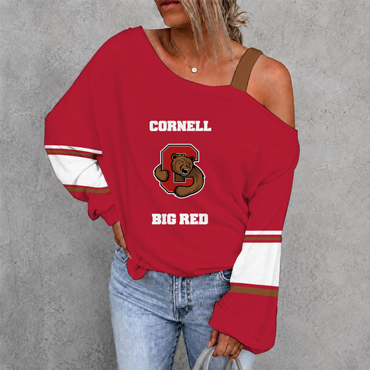 [PUCK DROP DEAL] NEW CUSTOMIZED NCAA MFF16 CBR CORNELL BIG RED WOMEN'S OFF-SHOULDER LONG SLEEVE SHIRT