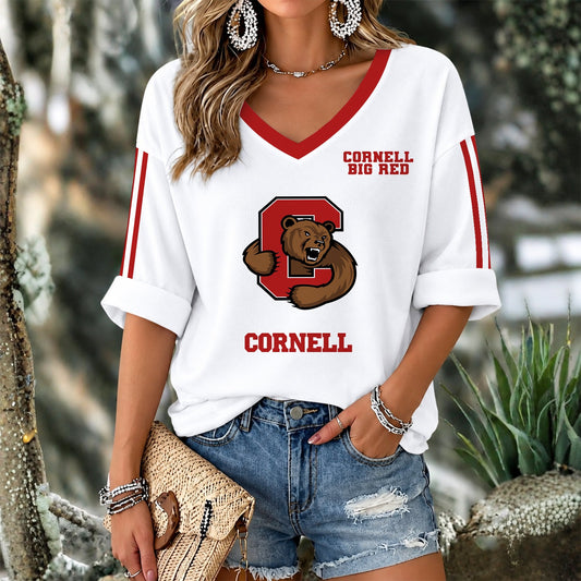 [PUCK DROP DEAL] NEW CUSTOMIZED NCAA MFF16 CBR CORNELL BIG RED WOMEN'S V-NECK LONG SLEEVE SHIRT