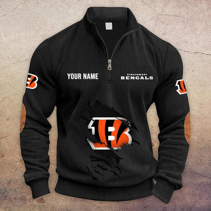 [TOUCHDOWN DEAL] NEW CUSTOMIZED NFL16 CCB CINCINNATI BENGALS MULTICOLOR STRIPED QUATER ZIP SWEATSHIRT
