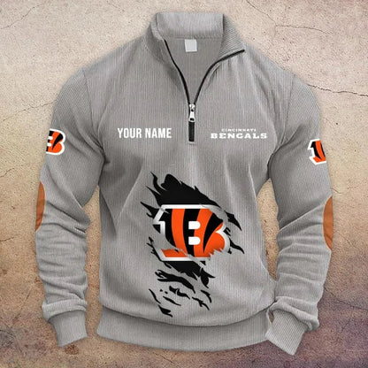 [TOUCHDOWN DEAL] NEW CUSTOMIZED NFL16 CCB CINCINNATI BENGALS MULTICOLOR STRIPED QUATER ZIP SWEATSHIRT
