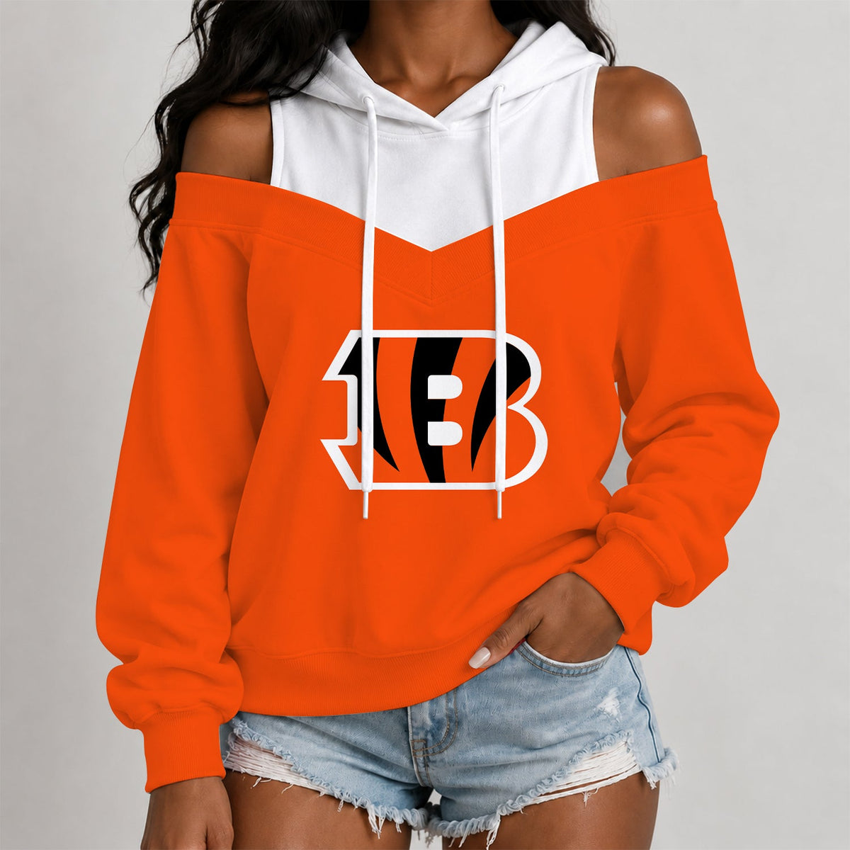 [TOUCHDOWN DEAL] NEW CUSTOMIZED NFL16 CCB THE BENGALS WOMEN'S OFF-SHOULDER HOODIE