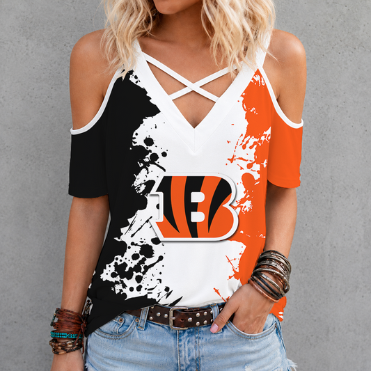[TOUCHDOWN DEAL] NEW CUSTOMIZED NFL16 CCB CINCINNATI BENGALS CRISS CROSS V-NECK TOP