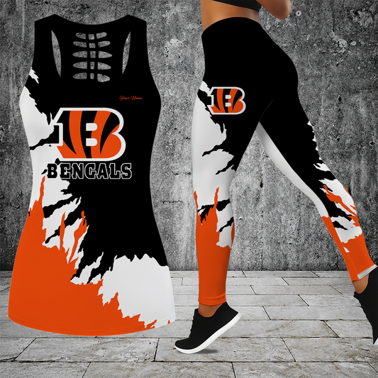 [TOUCHDOWN DEAL] NEW CUSTOMIZED NFL16 CCB CINCINNATI BENGALS HOLLOW TANK TOP & LEGGINGS SET