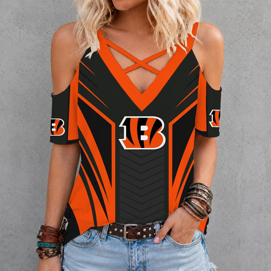 [TOUCHDOWN DEAL] NEW CUSTOMIZED NFL16 CCB CINCINNATI BENGALS CRISS CROSS V-NECK TOP