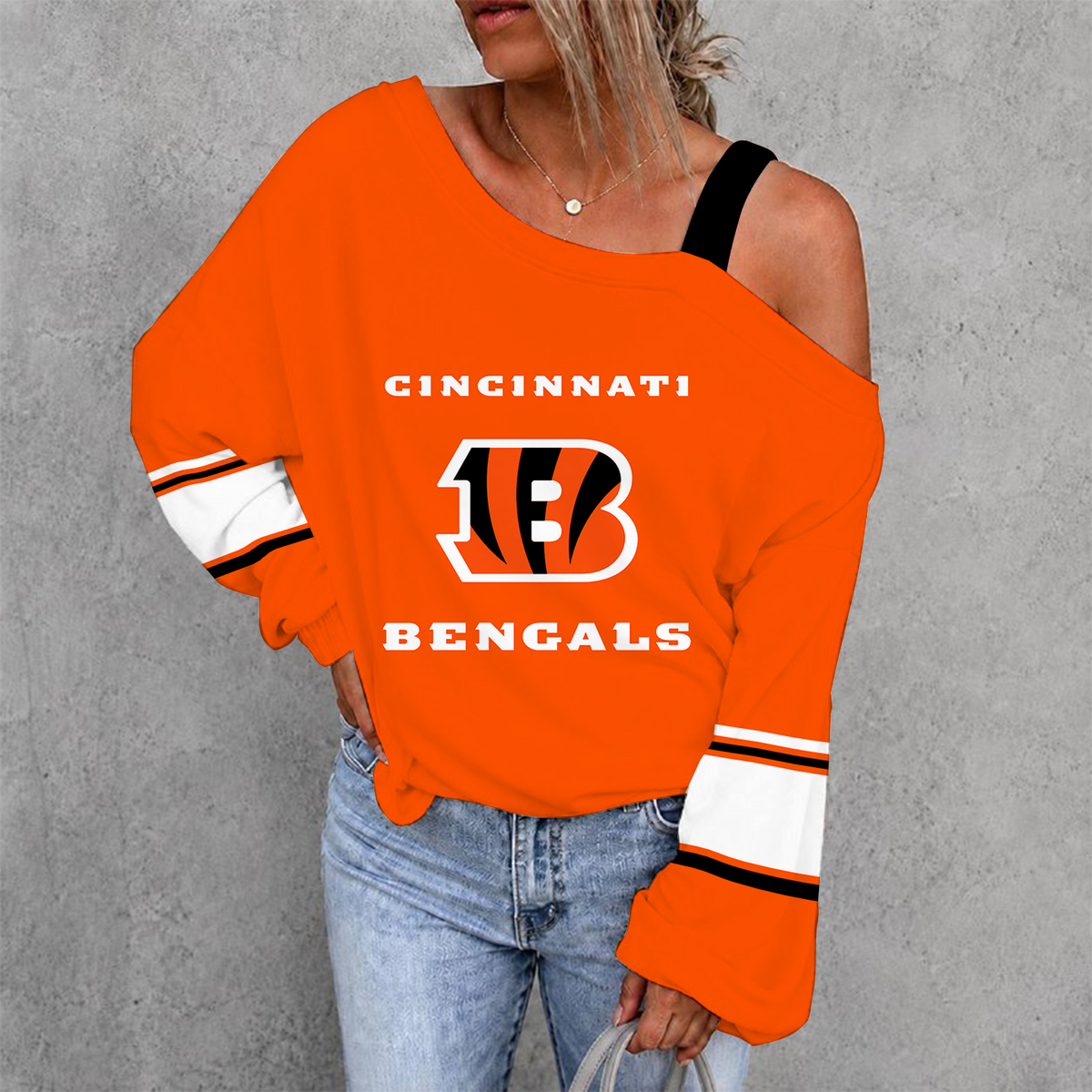 [TOUCHDOWN DEAL] NEW CUSTOMIZED NFL16 CCB CINCINNATI BENGALS WOMEN'S OFF-SHOULDER LONG SLEEVE SHIRT