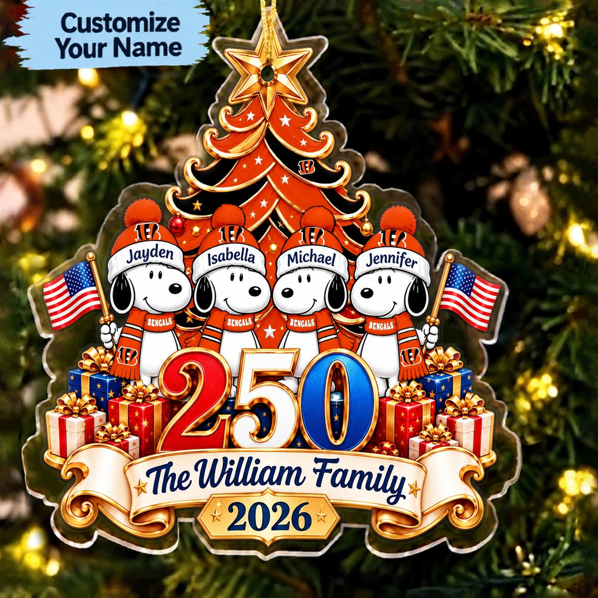[TOUCHDOWN DEAL] NEW CUSTOMIZED NFL16 CCB CINCINNATI BENGALS CHRISTMAS ACRYLIC ORNAMENT