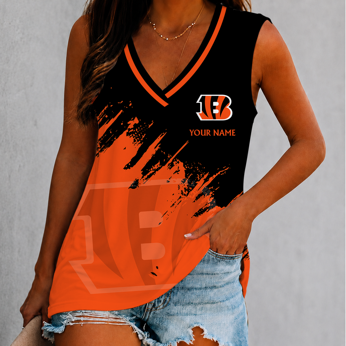 [TOUCHDOWN DEAL] NEW CUSTOMIZED NFL16 CCB CINCINNATI BENGALS WOMEN'S V-NECK TANK TOP