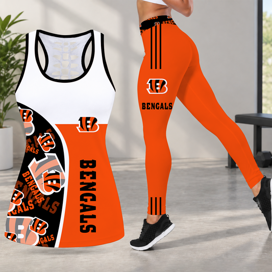[TOUCHDOWN DEAL] NEW CUSTOMIZED NFL16 CCB CINCINNATI BENGALS HOLLOW TANK TOP & LEGGINGS SET