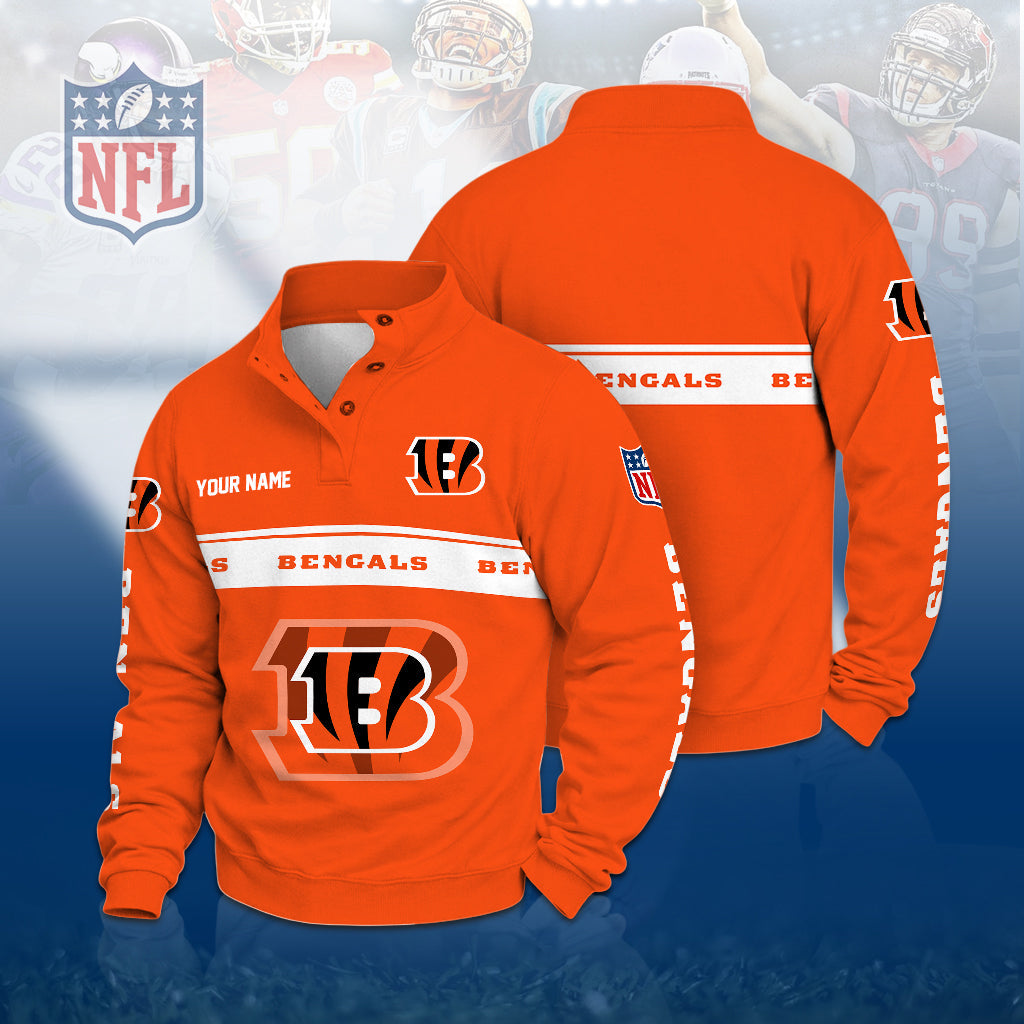 [TOUCHDOWN DEAL] NEW CUSTOMIZED NFL16 CCB THE BENGALS QUARTER-BUTTON STAND-COLLAR SWEATSHIRT