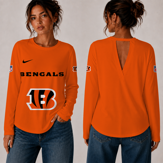 [TOUCHDOWN DEAL] NEW CUSTOMIZED NFL16 CCB THE BENGALS WOMEN'S BACK V-CUT LONG-SLEEVE SHIRT