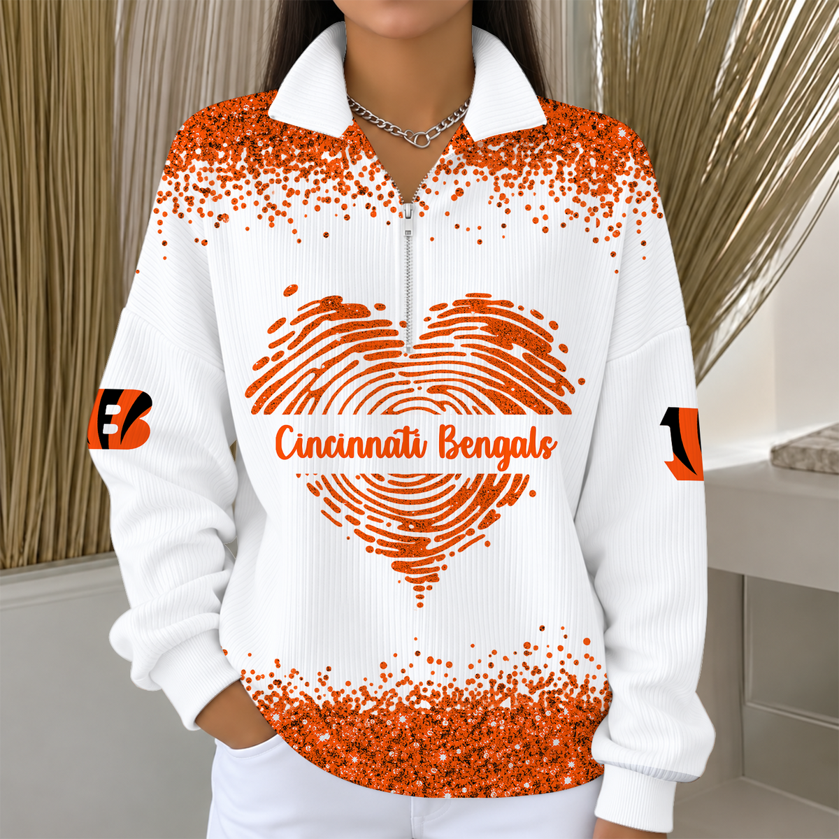 [TOUCHDOWN DEAL] NEW CUSTOMIZED NFL16 CCB THE BENGALS QUARTER ZIP RIBBED SWEATER