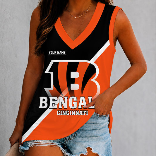 [TOUCHDOWN DEAL] NEW CUSTOMIZED NFL16 CCB CINCINNATI BENGALS WOMEN'S V-NECK TANK TOP