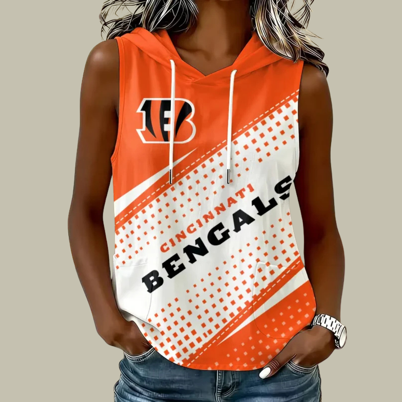 [TOUCHDOWN DEAL] NEW CUSTOMIZED NFL16 CCB CINCINNATI BENGALS WOMEN'S SLEEVELESS HOODED POCKET TANK TOP
