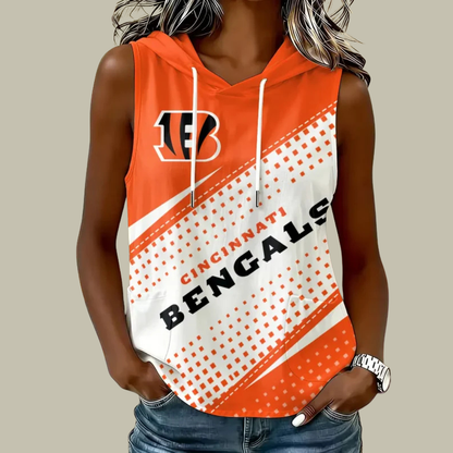 [TOUCHDOWN DEAL] NEW CUSTOMIZED NFL16 CCB CINCINNATI BENGALS WOMEN'S SLEEVELESS HOODED POCKET TANK TOP