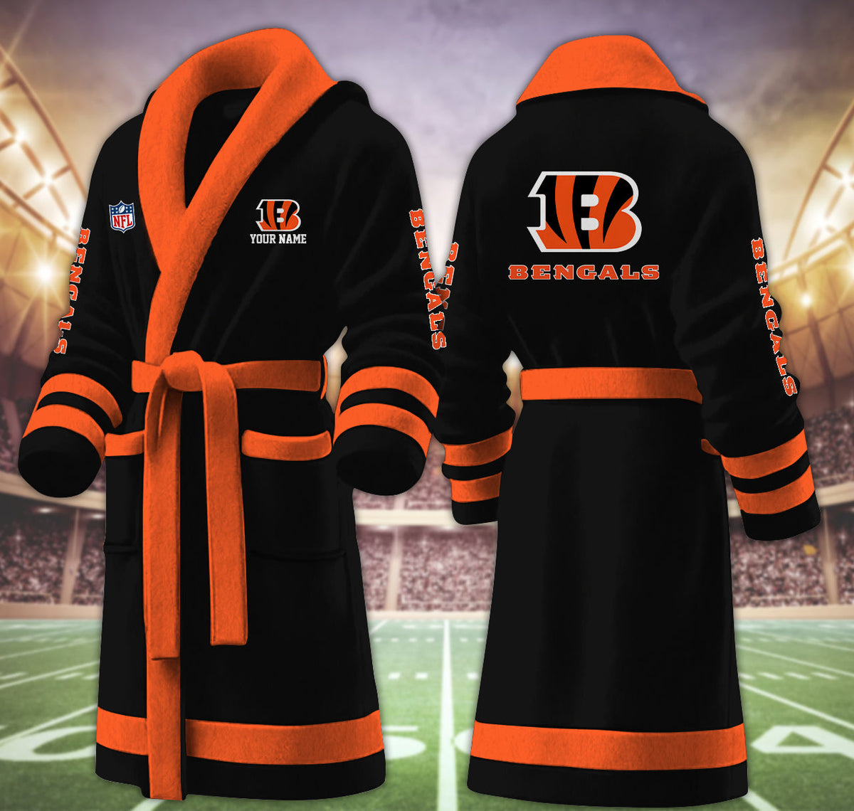 [TOUCHDOWN DEAL] NEW CUSTOMIZED NFL16 CCB CINCINNATI BENGALS MULTICOLOR FLEECE BATHROBE