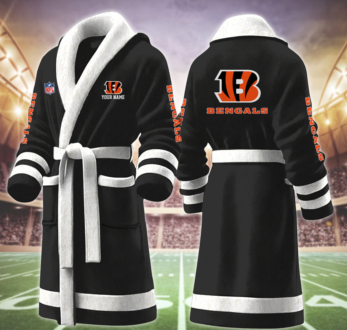 [TOUCHDOWN DEAL] NEW CUSTOMIZED NFL16 CCB CINCINNATI BENGALS MULTICOLOR FLEECE BATHROBE