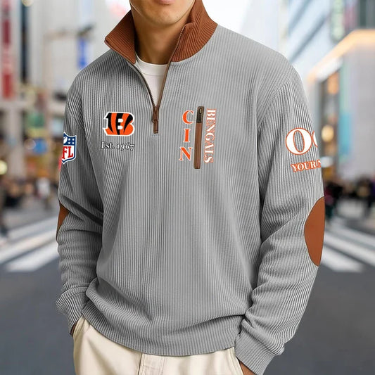 [TOUCHDOWN DEAL] NEW CUSTOMIZED NFL16 CCB CINCINNATI BENGALS MULTICOLOR STRIPED QUATER ZIP SWEATSHIRT