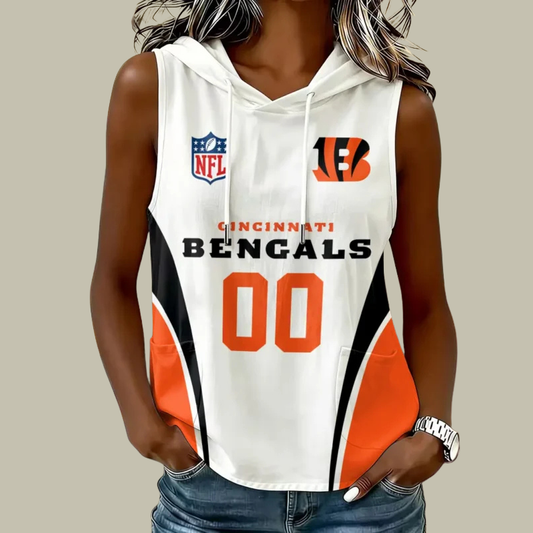 [TOUCHDOWN DEAL] NEW CUSTOMIZED NFL16 CCB CINCINNATI BENGALS WOMEN'S SLEEVELESS HOODED POCKET TANK TOP