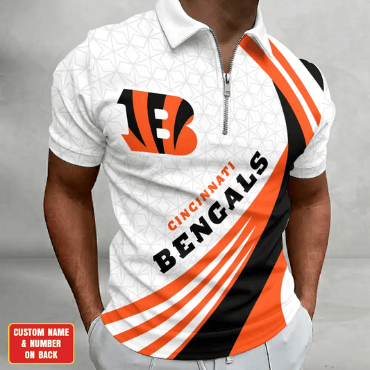 [TOUCHDOWN DEAL] NEW CUSTOMIZED NFL16 CCB CINCINNATI BENGALS ZIP POLO SHIRT