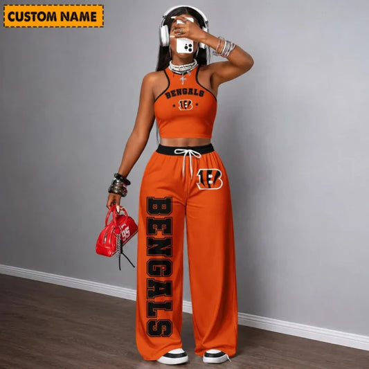 [TOUCHDOWN DEAL] NEW CUSTOMIZED NFL16 CCB CINCINNATI BENGALS WOMEN'S CROP TOP & LONGPANTS SET