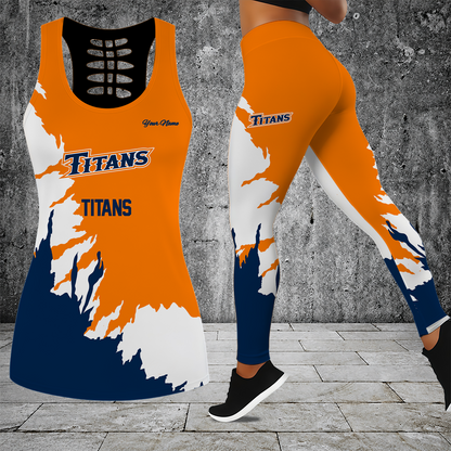 [HOMERUN DEAL] NEW CUSTOMIZED NCAA CWS16 CFT CAL STATE FULLERTON TITANS HOLLOW TANK TOP & LEGGINGS SET