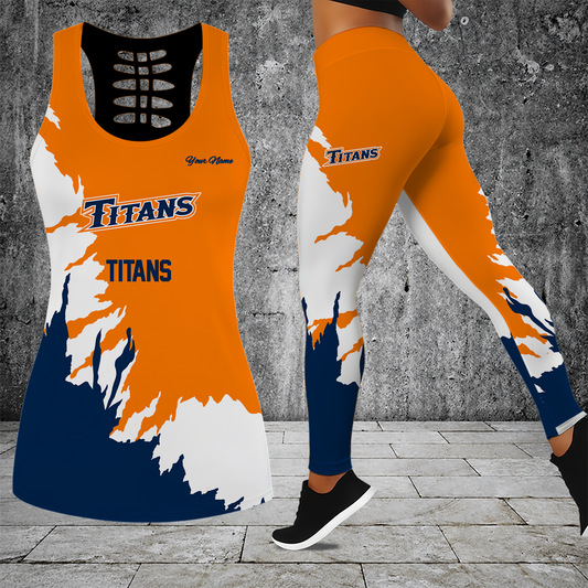 [HOMERUN DEAL] NEW CUSTOMIZED NCAA CWS16 CFT CAL STATE FULLERTON TITANS HOLLOW TANK TOP & LEGGINGS SET