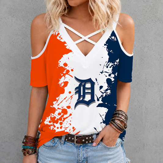 [HOMERUN DEAL] NEW CUSTOMIZED MLB16 DTS DETROIT TIGERS CRISS CROSS V-NECK TOP