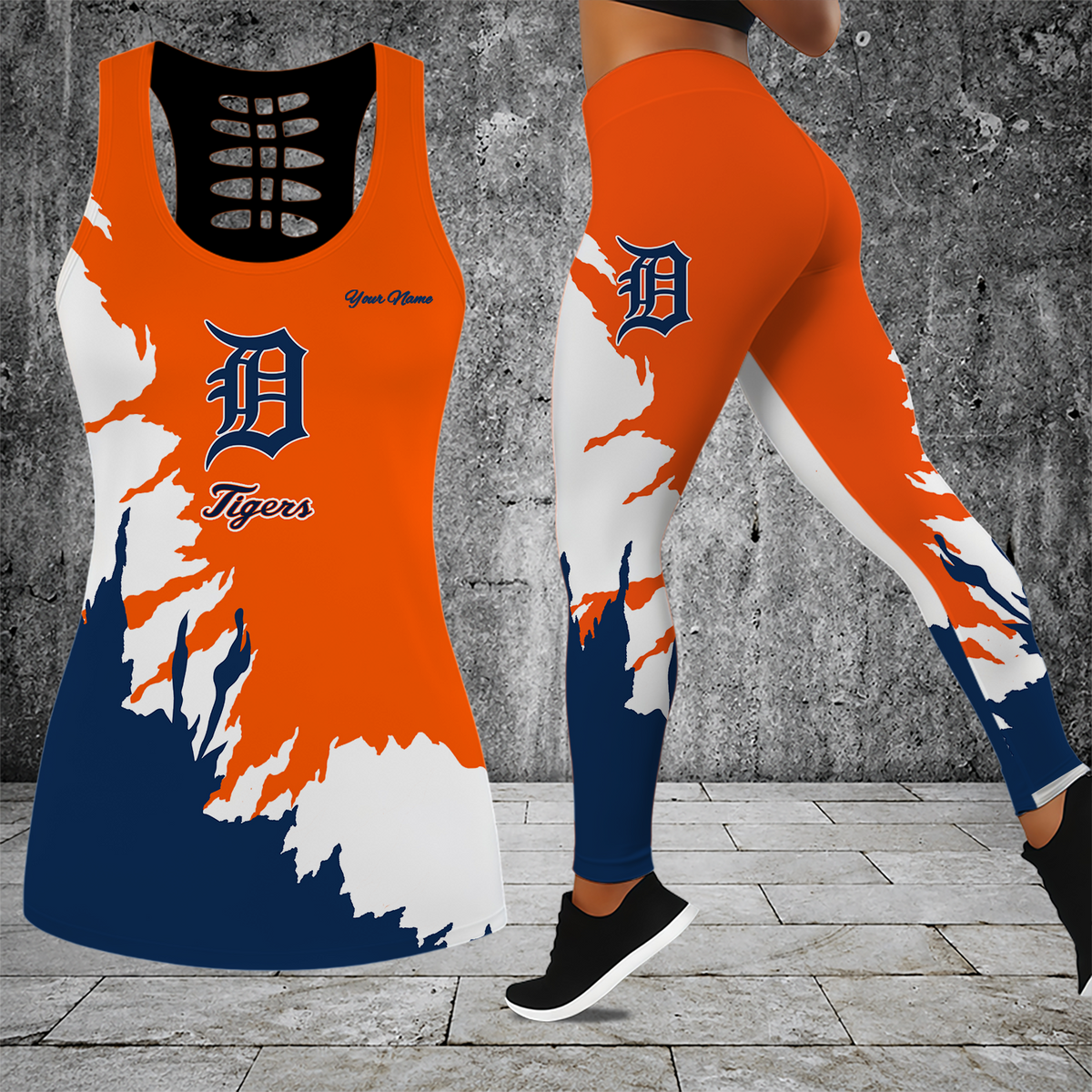 [HOMERUN DEAL] NEW CUSTOMIZED MLB16 DTS DETROIT TIGERS HOLLOW TANK TOP & LEGGINGS SET