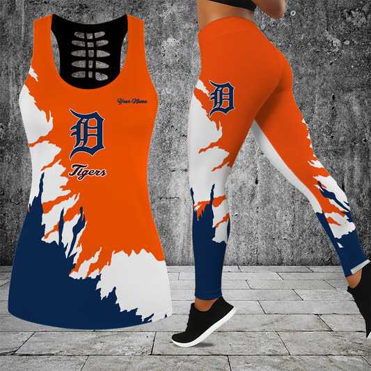 [HOMERUN DEAL] NEW CUSTOMIZED MLB16 DTS DETROIT TIGERS HOLLOW TANK TOP & LEGGINGS SET