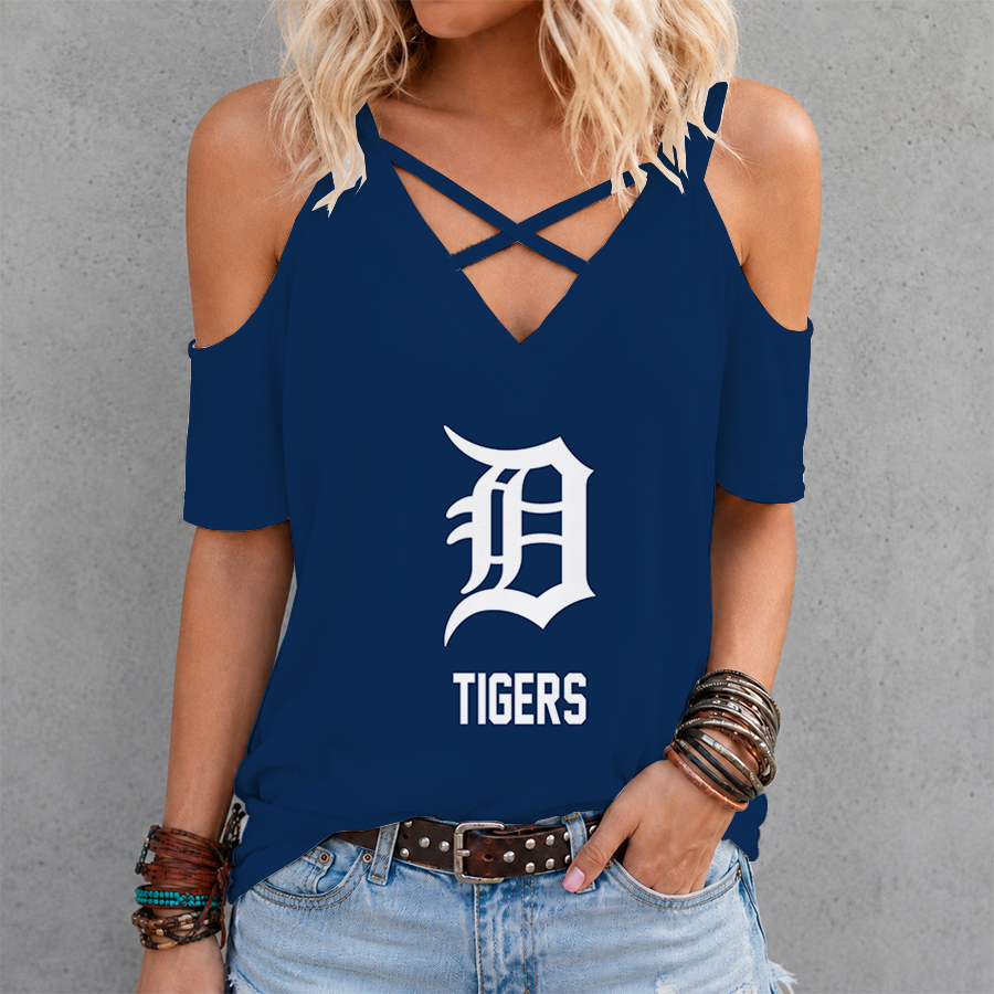 [HOMERUN DEAL] NEW CUSTOMIZED MLB16 DTS DETROIT TIGERS CRISS CROSS V-NECK TOP